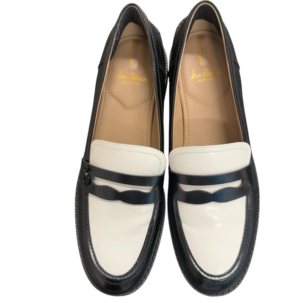 Sam Edelman Women’s Colin Black and White Leather Penny Loafers Size 9 - Picture 4 of 14